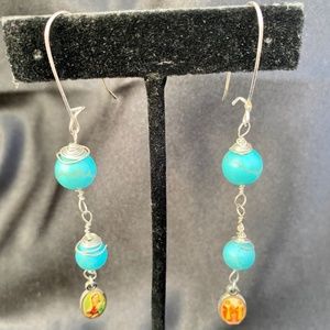 Bohemian long turquoise gemstone earrings